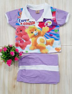 ชุดเซ็ทลายหมีแคร์แบร์ขนาดฟรีไซส์ผ้าร่องนิ่มยืดสวมใส่สบายสำหรับเด็กอายุ4-8ปี