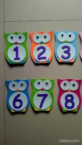 Hiasan Dinding Angka (1-10) OWL Peraga Edukasi Anak PAUD TK Dekorasi Pojok Baca Sudut Baca