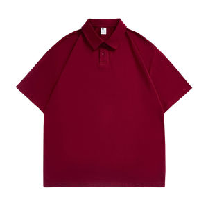 เสื้อโปโลแขนสั้นสีดำเนื้อหนา Pure Black สำหรับผู้ชาย ทรงหลวม แขนสั้น คอโปโล ผ้าโพลีเอสเตอร์ ฤดูใบไม้ผลิ 2025