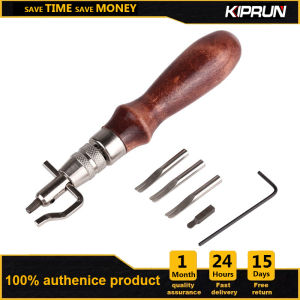 KIPRUN 7 in 1 Multifunctional Groover Leather Tool Kit Professional Leather Craft Adjustable Stitching and Slotting Crease Leather Tools Multifunctional Trimmer