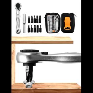 MATA OBENG SET 12 PC + GAGANG RATCHET PREMIUM HEXAGONAL 1/4 INCH DENGAN TAS