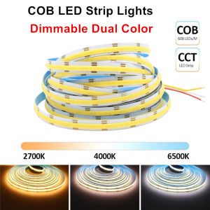 Angelila Dimmable 2 Color COB LED Strip Lights 608 LEDs/m High Density Flexible CCT FOB Led Tape 2700K to 6500K Changeable Lighting DC12V 24V