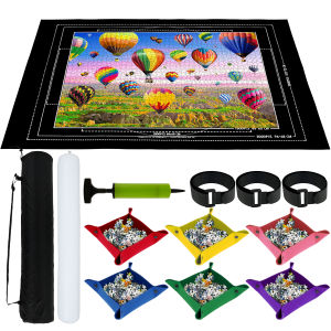Jigsaw Puzzle Mat Roll Up No Creases Saver Pad Up to 2000 Pieces Large Puzzle Matte Rollup with 6 Sorting Trays 1 Storage Bag