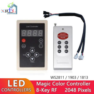RF LED Controller 2 Port 2048 Pixel DC12V with 8 Key Remote Control for Addressable WS2811 1903 1812 RGB Magic Color Light Strip