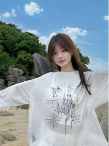 เสื้อยืดคอกลมแขนยาวทรงหลวมสำหรับผู้หญิง ทรงหลวม ทรงพอดีตัว ทรงหลวม เสื้อผ้าทำงานฤดูร้อน แฟชั่นผู้หญิง