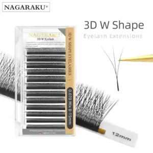 Nagaraku W Shape 3D Lash Shaped Hand Woven Premade Fan Eyelash Extension Core Volume Clover Bloom Natural Soft