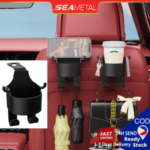 SEAMETAL Multifunction Car Headrest Cup Holder with Hook Backseat CP Stand Hanging Beverage Storage Drink Bottles Mount
