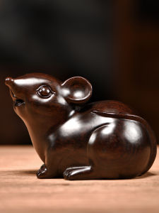 Black Ebony Wood Mouse Figurine Traditional Chinese Zodiac Decorative Craftwork Lucky Charm Real Wood Desktop Ornaments Home Decor
