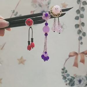 Trâm cài tóc gỗ chéo hoa ngọc phối tua rua nhiều mẫu cài tóc gỗ mun hoa ngọc phong cách cổ trang