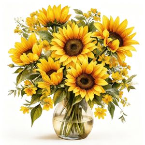 HUACAN Cross Stitch Sets Sunflower Floral 11CT Embroidery Kit Flower Needlework Printed Canvas Handmade Home Decor Items