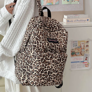 Large Capacity Backpack for Junior High School Girls Pink Leopard Print High Aesthetic Ins Style Double Shoulder Bag Casual Nylon