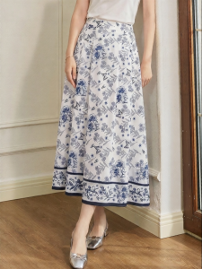 Roey s house | Elegant Blue-and-White Chinese Style Skirt