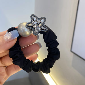 ยางรัดผมทรงกลมสีดำประดับลูกปัดน้ำมันแบบเรขาคณิตสำหรับผู้หญิง หางม้ายางยางรัดผมสไตล์เกาหลี หัวเข็มขัด