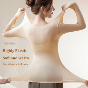 Womens Ultra-Thin Seamless Thermal Underwear High-Elasticity Warm Vest Slim Fit Top Casual Long Sleeves Lightweight Sleepwear