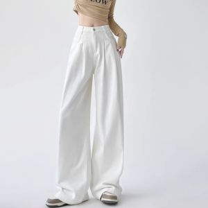 กางเกงยีนส์ขากว้างเอวสูงสีขาว ทรงตรง ทรงหลวม ทรงสลิมฟิต กางเกงยีนส์ผู้หญิง สไตล์ฤดูใบไม้ร่วง 2024