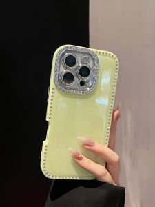 iPhone 16 pro Max Diamond Encrusted Dual-Sided Flash Frame Mirror Cover Womens Style Protective Case Fashionable Minimalist