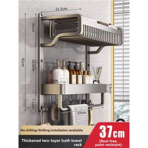 No Drilling Space Aluminum Bathroom Towel Shelf Wall Mounted