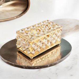 Tempat Kotak Tisu Mewah Kristal Gold Emas Mewah Import Mutiara Dekorasi Rumah