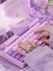KBDiy 136 Keys Magic Bunny Keycap PBT Purple Cute Keycaps MOA KOA Profile For 60 Magnetic Mechanical Keyboard Key Cap 60% 75 68