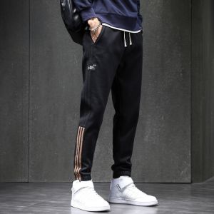 ROMON | กางเกงวอร์มลำลองชายบุขนแกะหนา ทรงหลวม กางเกงขายาว ทรงหลวม ฤดูใบไม้ร่วง/ฤดูหนาว กางเกงขายาวลำลอง ทรงหลวม ทรงหลวม