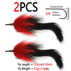Bimoo 3/0 6.10inch Bunny Tail Baitfish Streamer Fly Marbaou Hackle Zonker Streamer Pike Musky Bass Trout Saltwater Fishing Lures