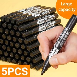 5 permanent markers waterproof black ink high-capacity oil-based bold tip suitable for office logistics and daily use