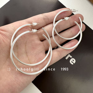 S925 Silver Needle Matte Silver Large Circle Earrings Fashionable Versatile Basic Style Face Slimming New Model Womens Jewelry