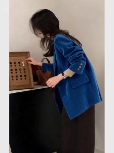 DANTING | Blue Corduroy Womens Winter Loose Blazer 2026 New