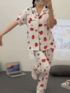 Y&L FASHION #C011 Cotton Thin Breathable Printed Short Sleeve Pajama Set Suitable For Spring And Summer Wear