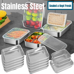 5pcs Stainless Steel Food Storage Containers with Lids - Fresh Keeping Box with Sealed Lid - Stainless Food Container - Refrigerator Accessories for Snacks Meats Vegetables Fruit