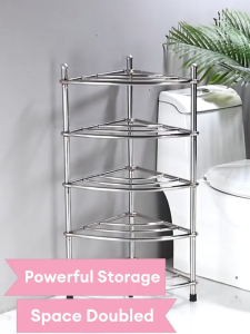 SPACEMADER Stainless Steel Basin Rack 4 Tier Bathroom Corner Organizer Floor Standing Multi Layer Basin Shelf Towel Toiletries Storage Rack Space Saving for Toilet Laundry Room