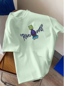 Áo Thun Cotton Tay Ngắn Dáng Rộng Mùa Hè Cho Nam Thời Trang Thường Ngày in Họa Tiết Hoạt Hình Phong Cách Mỹ Giản Dị Thoáng Khí