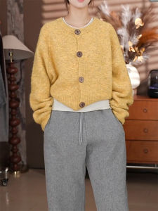QINGNAER | Velvety Lazy Style Round Neck Fluffy Sweater