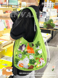 Original Dog Padded Canvas Tote Bag Large Capacity Commuter Bag for Women Casual Style Single Shoulder Handbag Animal Pattern