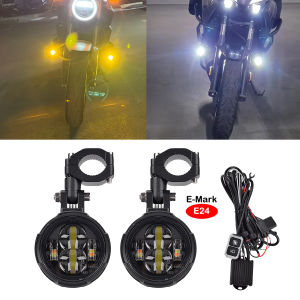 Motorcycle Fog Lights Led Auxiliary Driving Lamp Moto Headlight Spotlights 100W Wired Switch Dual Color Motorcycle Led lights