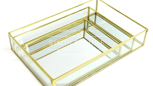 Nordic Vintage Golden Glass Tray Desk Organizers for Home Decor Perfume Trinket Skincare Cosmetic Storage