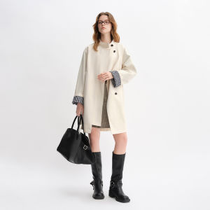 DUSHU | Lapel Collar Plaid Stitching Loose Coat