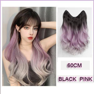 Wig for Woman Hair Extension Human Hair Washable Curly Clips In Hair Long Curly Hair U-shaped Wave Clip In Hair Extension Synthetic Wig Hair Extensions Ombre Purple Hairpieces