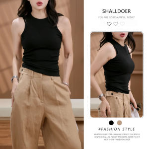 Shalldoer | Áo ba lỗ không tay màu trơn phong cách Hàn Quốc dành cho nữ mùa hè 2025 Áo sơ mi cổ chữ V dáng ôm vừa vặn thời trang cao cấp