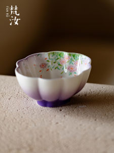 Hand-Painted Ceramic Gongfu Tea Set Ladys Tea Cup Personal Owner Cup Tasting Cup Single Cup Gradient Purple Pink Color