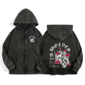 Darc Wolves Sport Zip Up Hoodies for Men Women Cotton Print Gothic Harajuku Jacket Hooded Sweatshirts Casual Manga Pullover
