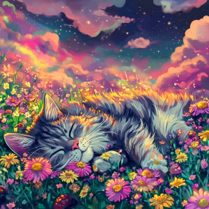 Huacan 5D Diamond Painting Cat Daisy Diamond Mosaic Animal Flower Complete Kit Decorative Paintings