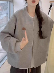 Grey Zipper Hoodie Cardigan Womens Autumn Winter New Large Size Loose Thickened Baseball Jacket for Plump MM Korean Style