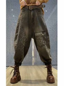 Fashionable Embroidered Heavy Work Denim Jeans High Waist Harlan Pants for Women Autumn New Style Casual Spring Season