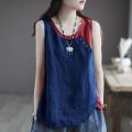 Lieoyuarn | Summer Lightweight Asymmetric Button Decorated Casual Loose Patchwork Sleeveless Top. 