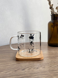 Ins Style Glass Milk Cup with Handle Microwave Safe Cute New Mark Cup Heat Resistant round Shape Japanese Style Water Cup for Home Use