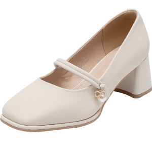 Agsdon | French Style Chunky Heel Square Toe High Heel Women Mary Jane Shoes