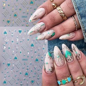 2 Miếng Dán Móng Tay Kim Loại Phong Cách Bohemian Hình Trăng Sao Trang Trí Tự Làm Cho Tiệc Cưới Trang Điểm Tạo Kiểu Dễ Dàng Dán Chất Liệu PET