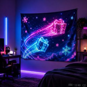 VIKAMA Neon Pink Blue Snowflake Pattern Repeat Deep Navy Winter Art Christmas Tapestry Bedroom Living Room Dorm Home Decor Soft