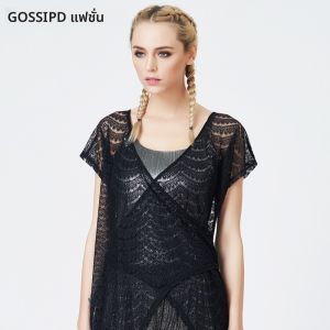 GOSSIP.D | เสื้อคาร์ดิแกนผ้าชีฟองแขนยาวสไตล์ฤดูร้อนสำหรับผู้หญิง เสื้อคลุมกันแดดชายหาดแบบไม่สมมาตร คอวี แขนสั้น ทรงหลวม